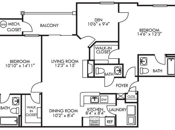 2 Bedroom : 2 Bath